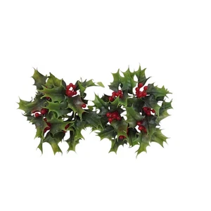 2 Vtg Christmas Holly Berries Wreaths Pillar Candle Rings Plastic Small Holiday  - Picture 1 of 7