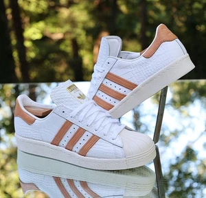 Adidas Superstar 80s Men’s Size 10 White Tan Gold Croc Custom BB2229 - Picture 1 of 13