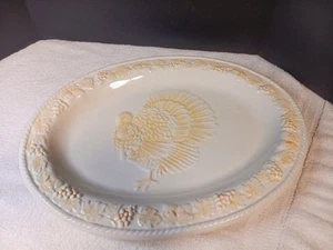 Plato de pavo de porcelana blanca grande vintage de Acción de Gracias 18-1/2” x 14” usado en excelente estado - Imagen 1 de 8