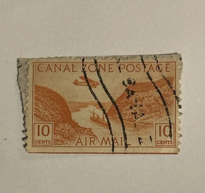 Canal Zone - 1931 - 10 centavos avião laranja sobre Gaillard Cut Issue #C9 Muito bom estado bom - Imagem 1 de 2