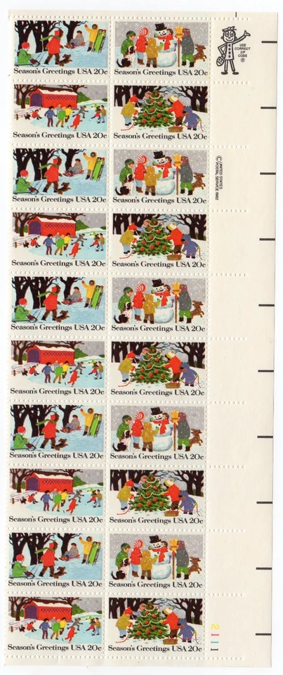 Scott #2030a (2027-30) Seasons Greetings Plate Block of 20 Stamps - MNH LR - Image 1 of 1