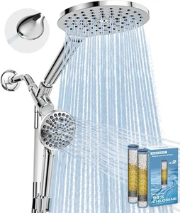 Dual gefilterter Regenduschkopf Combo, Handbrausekopf mit verstellbarer Stange - Bild 1 von 6
