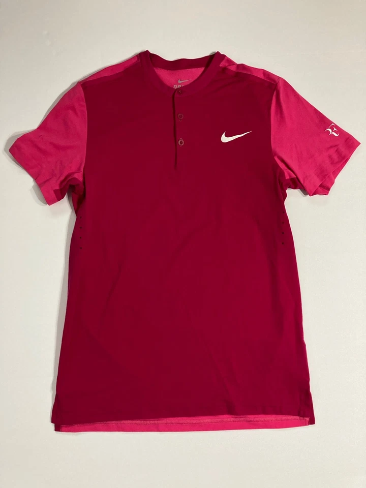 Nike Roger Federer RF Cincinnati 2015 Henley Tennis Polo Shirt M Pink 646110-607 - Image 1 of 4