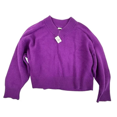 NEW Gap Cropped Sweater Girls XL Long Sleeve Purple Pink V-Neck Soft - Image 1 of 4