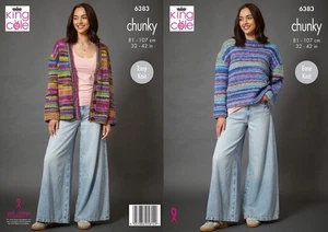 King Cole 6383 Knitting Pattern Womens Easy Knit Sweater & Cardigan - Picture 1 of 4