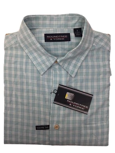 Roundtree and Yorke, Men's Short Sleeve Shirt, Bright Aqua, Plaid [L] - Picture 1 of 3