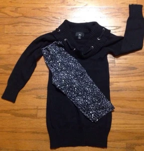 Girls IZ Amy Byer Leopard Print Leggings & Long Black Cowl Neck Sweater Sz M - Picture 1 of 5
