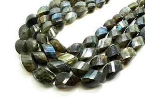 Cuentas de piedras preciosas ovaladas facetadas de labradorita arco iris gris oscuro natural - PG99 - Imagen 1 de 3