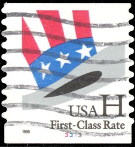 Scott 3265 the 1998 the (33¢) H "Hat" Stamp, Used Plate Number Single - Picture 1 of 1