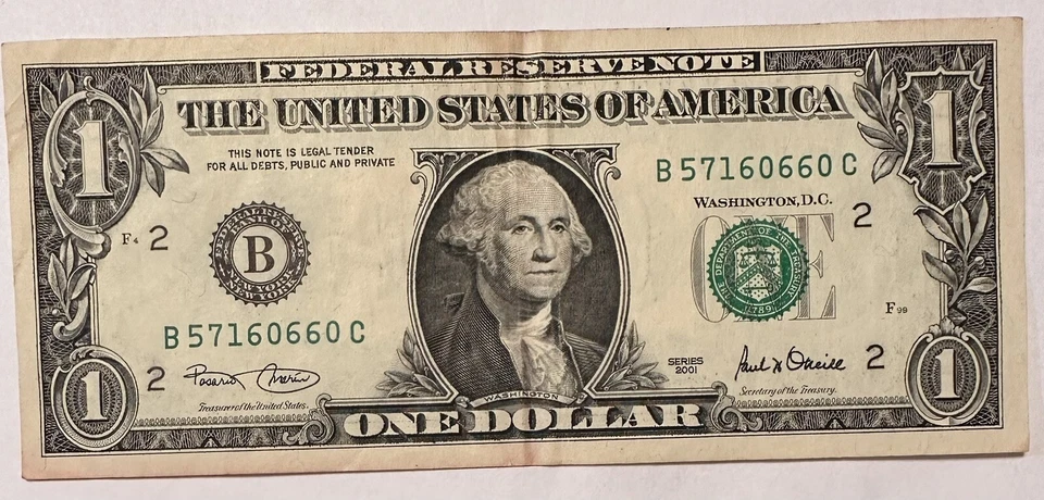 Good  One Dollar Bill 2001 —57160660 - Image 1 of 1
