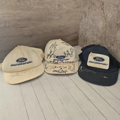 Lot Of 3 Vintage Ford Motorsports NASCAR Signed Autographed Snapback Hats - Image 1 of 4