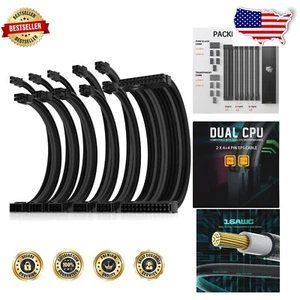 Stylish Black-Grey Braided PSU Extension Kit - 30cm for Elegant Builds - Picture 1 of 10