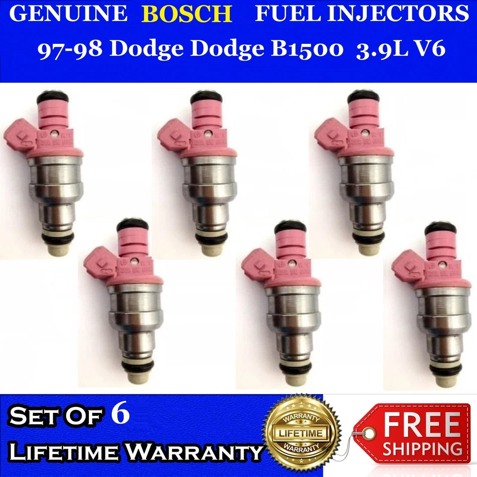 6x Inyectores de combustible Bosch OEM para Dodge Dodge B2500 1997 3,9 L V6 #0280150998 Foto 1 de 1