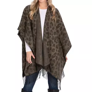 Woolrich Cozy Blanket Wrap Lana Leopard One Size Brownish Gray - Picture 1 of 5