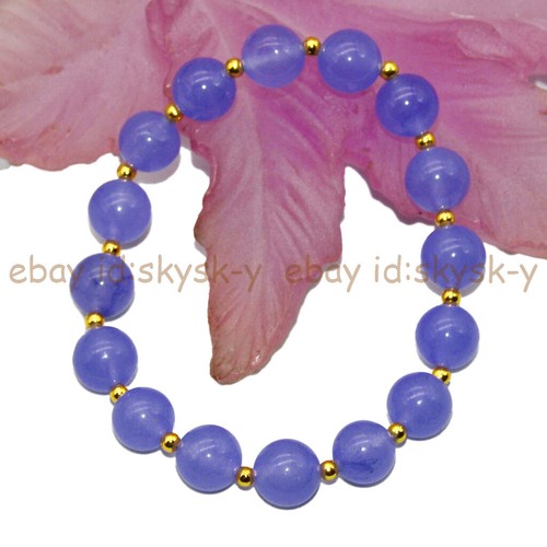 VALENTINO Bracciali elastici tondi con perline gemme giada lavanda naturale 7 5'' 6 8 10 12 14mm