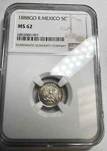 1888 GO R MEXICO Silver 5 centavos, 2nd Republic, NGC MS 62 KM # 398.5 - Picture 1 of 4