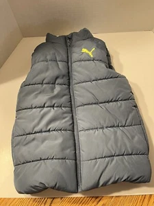 Puma Puffer Vest Yellow Logo Size Youth XSmall 5-6  Front Zip With Slash Pockets - Picture 1 of 7