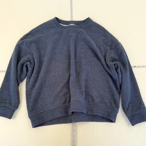 LANDS END Sweatshirt Medium Petite Navy Womens Round Neck Reverse Weave - Picture 1 of 10