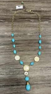 CHICO'S Isabella Faux Turquoise Blue Stone & Silver Coin Gold Pendant Necklace - Picture 1 of 3