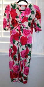 Vintage 80's Flora Kung 100% Silk Floral Dress Size 6 - Picture 1 of 4