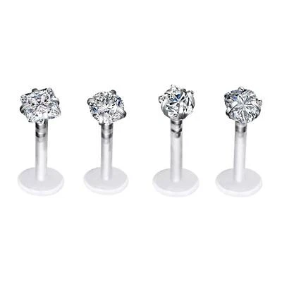 4-40PCS Lip Ring Crystal CZ Labret Monroe Stud Helix Tragus Earring Retainer 16G - Image 1 of 4