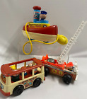 Fisher Price Vintage Toys 1960S Mini Bus, Tuggy Tooter, Fire Engine Job Lot