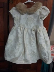 Janie And Jack Blush Castle Fur Collar Jacquard Dress Sz 5 - Picture 1 of 3