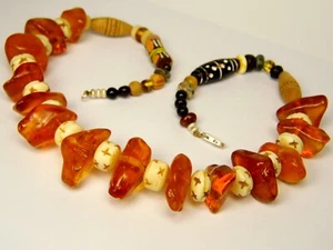 Baltic Amber  / Wood / Ceramic / Other Stones Necklace 20" Multicolor 0911 - Picture 1 of 13