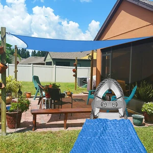 16-22ft Sun Shade Sail w/ Steel Wire Blue Heavy Duty Patio Pool Sun Canopy Cover - Picture 1 of 7
