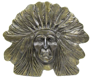 Indian Chief Vintage Belt Buckle Detailed Feather Headdress Ornate Design - Picture 1 of 12