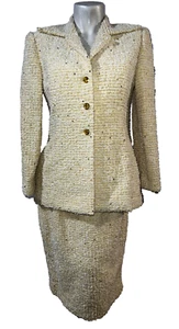 Peggy Jennings Anzug Damen Größe 8 gelb Knopf LS Blazer Bleistiftrock mit Pailletten - Bild 1 von 9