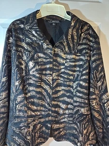 Tiger Stripe Shiny Gold/Black Corduroy Zip Up Jacket Size XL Statement Piece - Picture 1 of 7