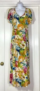 Vintage Jams World Maxi Short Sleeve Floral Springfield Dress Size Medium Hawaii - Picture 1 of 6