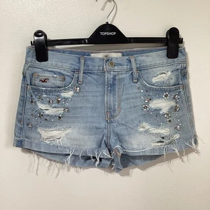 Hollister Embellished Blue Denim Shorts 26 8 Hot Pants Diamanté Gems - Picture 1 of 12