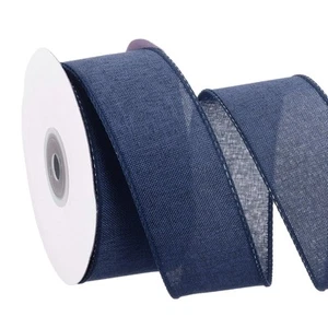 Wired Edge Ribbon 1-1/2 Inch Width x 10 Yard Burlap Wired Ribbon Navy Blue - Picture 1 of 7