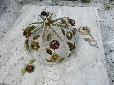 Vintage mid century Tole metal Daisy birdcage chandelier. - Image 1 of 4