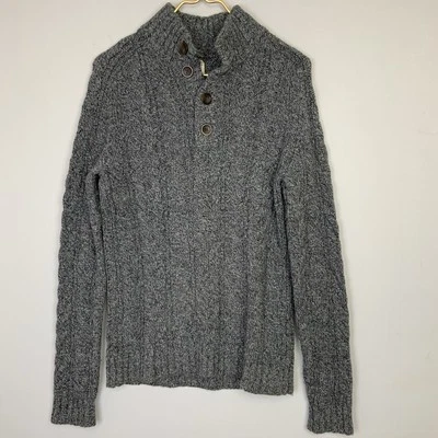 Suéter de lona Lands End 1963 para hombre pequeño gris tejido con cable cuello falso Henley botón Foto 1 de 4