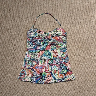 Lauren Ralph Lauren Captiva Paisley Bandeau Twist Front Tankini Top Womens 6 - Image 1 of 4