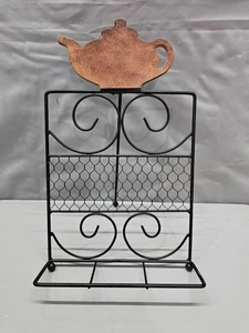 Teiera vintage supporto libro cucina filo metallo casale espositore piano legno - Foto 1 di 4