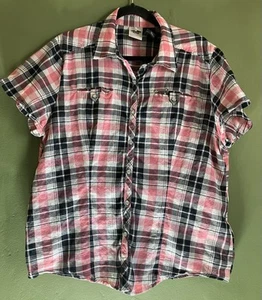 Damen Harley Davidson Pink Kariert Kurzarm Knopfleiste 1W Perlen Druckknopf - Bild 1 von 6