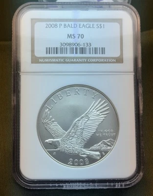 2008-P Bald Eagle S$1 Silver Commemorative Dollar Coin - NGC MS70 90% - Image 1 of 2