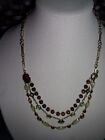 Vintage Multi-Layered Gold Tone Necklace/Plastic Beads/Brown/Green/Ivory/Toggle 
