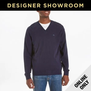 Lacoste Men's Cotton V-Neck Sweater Marine Blue - Picture 1 of 4
