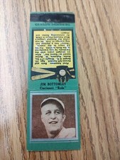 1934 MATCHBOOK Cover SILVER BORDER 1st First BASEBALL JIM BOTTOMLEY HOF Green