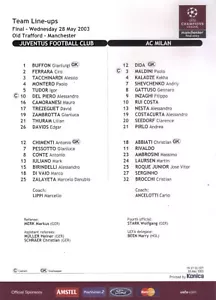 2002/03 Juventus v AC Milan Final Old Trafford Coloured Teamsheet MINT - Picture 1 of 1