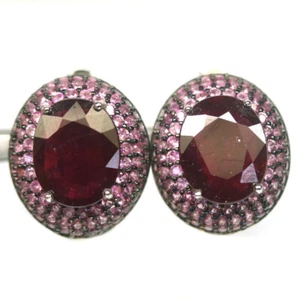 Gemstone 8 x 10 mm. Red Ruby & Pink Sapphire Earrings 925 Silver White Gold - Picture 1 of 4