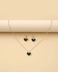 Women Necklace Earrings Set Cubic Zirconia Heart Pendant Charm Fine Jewelry - Picture 1 of 16