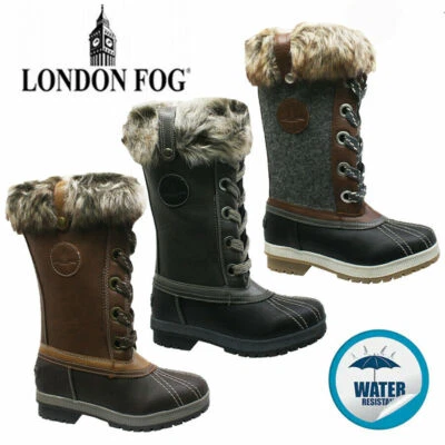 LONDON FOG LADIES NEW SNOW BOOTS WARM WINTER WATER RESISTANT MUCKER THERMAL WELLINGTONS FUR