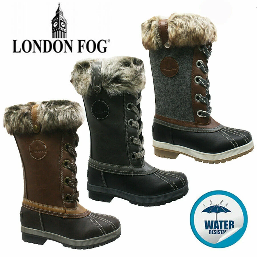 LONDON FOG LADIES NEW SNOW BOOTS WARM WINTER WATER RESISTANT MUCKER THERMAL WELLINGTONS FUR