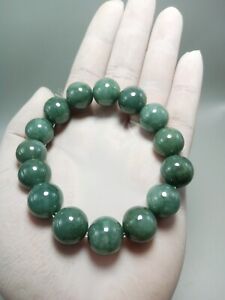 13.5mm Green Beads Bracelet 100%Authentic Natural A Burmese Jadeite Jade